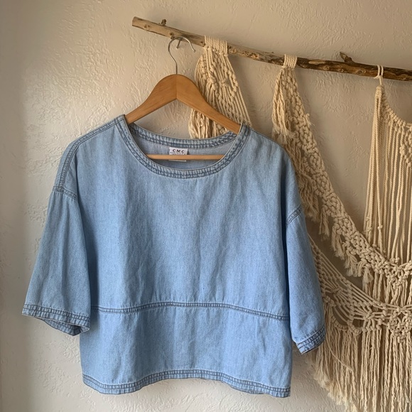Vintage Tops - Vintage Made in USA Denim Boxy Crop Top